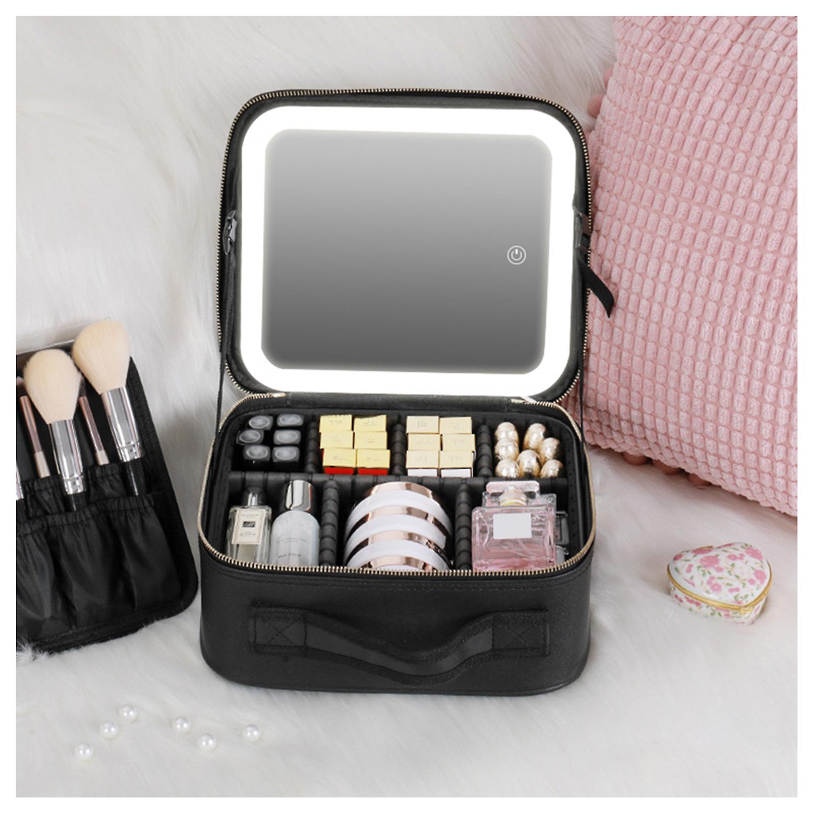 Trousse de voyage de maquillage avec miroir LED 3 LED Color Adjustables Boîte de cas cosmétique étanche