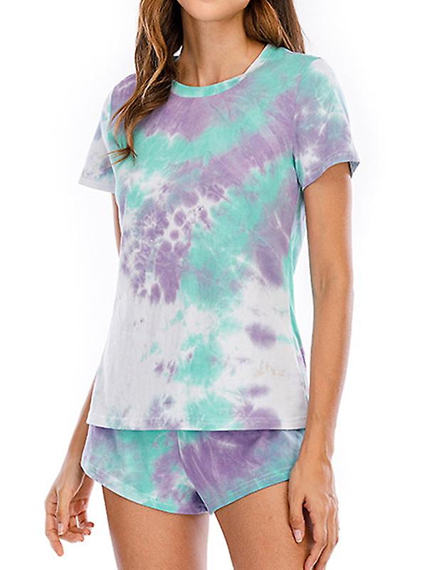 Women's Tie-dyed Short Sleeve Elastic Waist Pajama Set Soft Feel