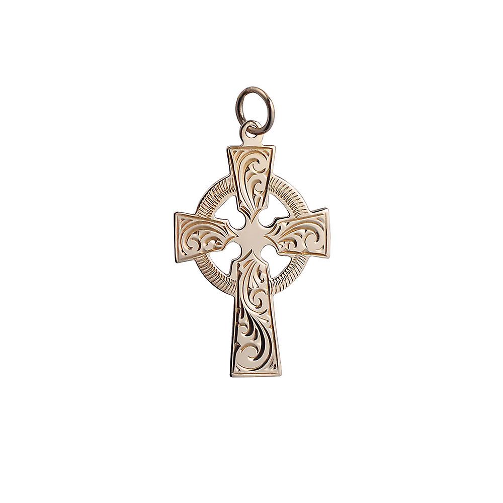 9ct Gold 28x20mm hand engraved Celtic Cross