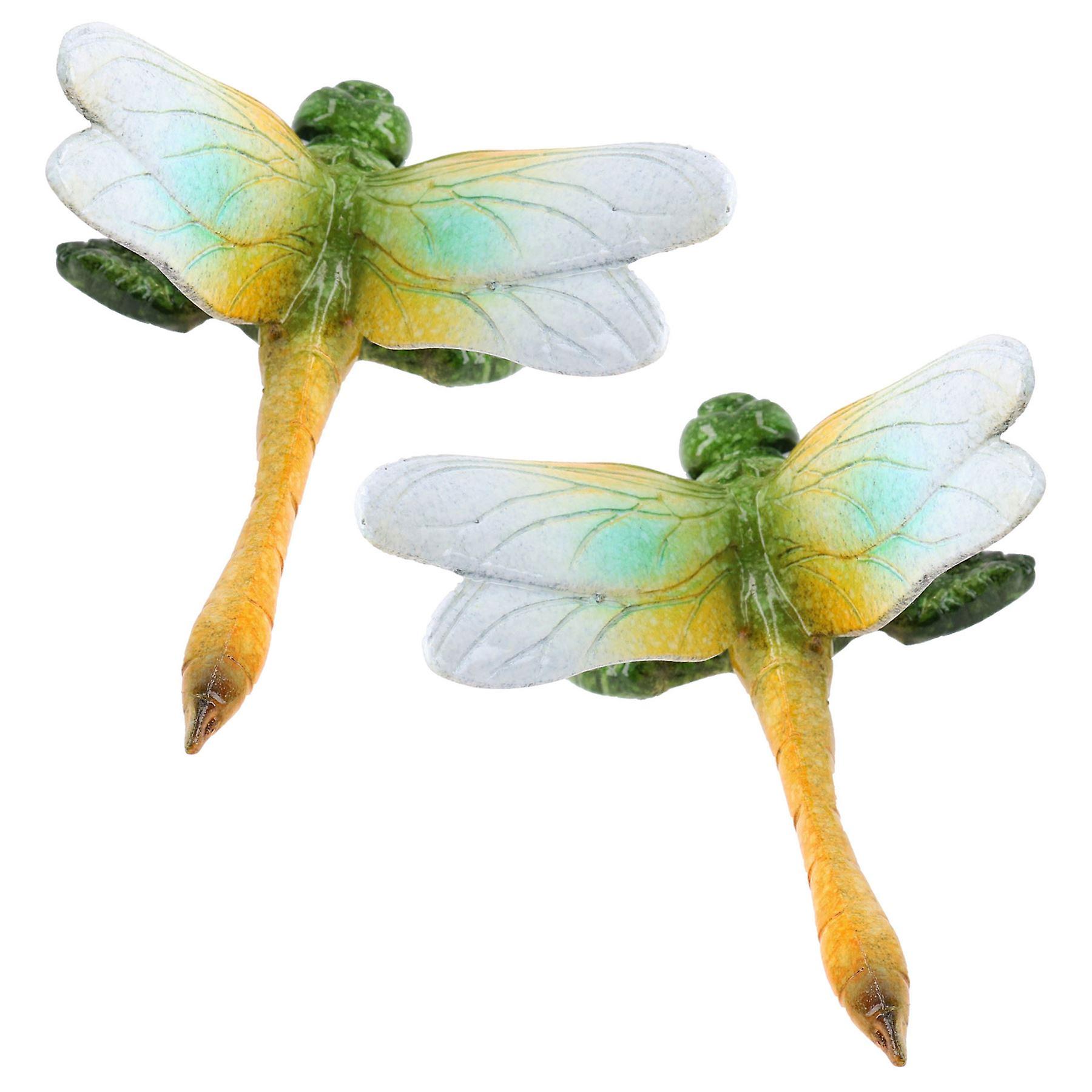 Green Wall Mount Dragonflies Pair Resin Shed Sculpture Statue Garden Dragonfly