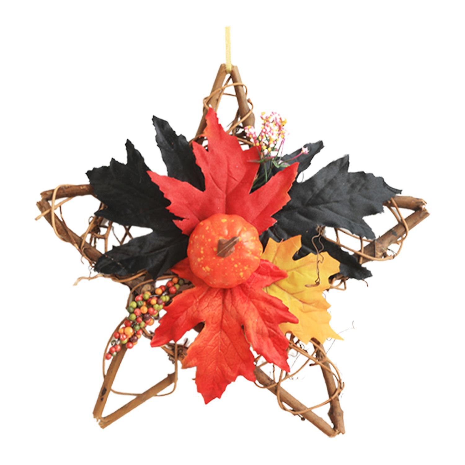 Fall Wreath Realistic Everlasting Plastic Halloween Artificial Maple Pentagram Wreath for Front Door