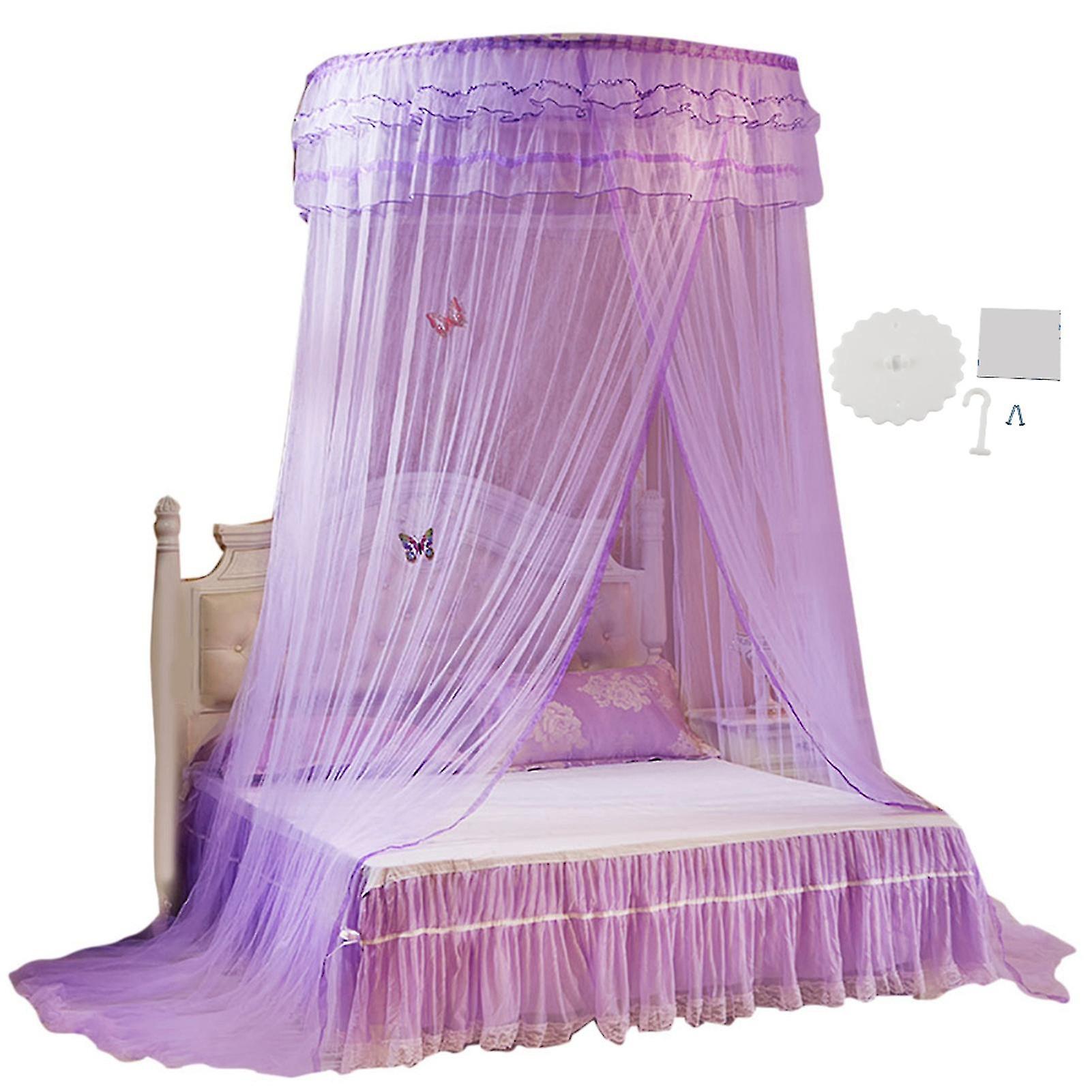 Breathable Round Canopy Lace Princess Style Mosquito Net Bed Curtain Netting (Purple)