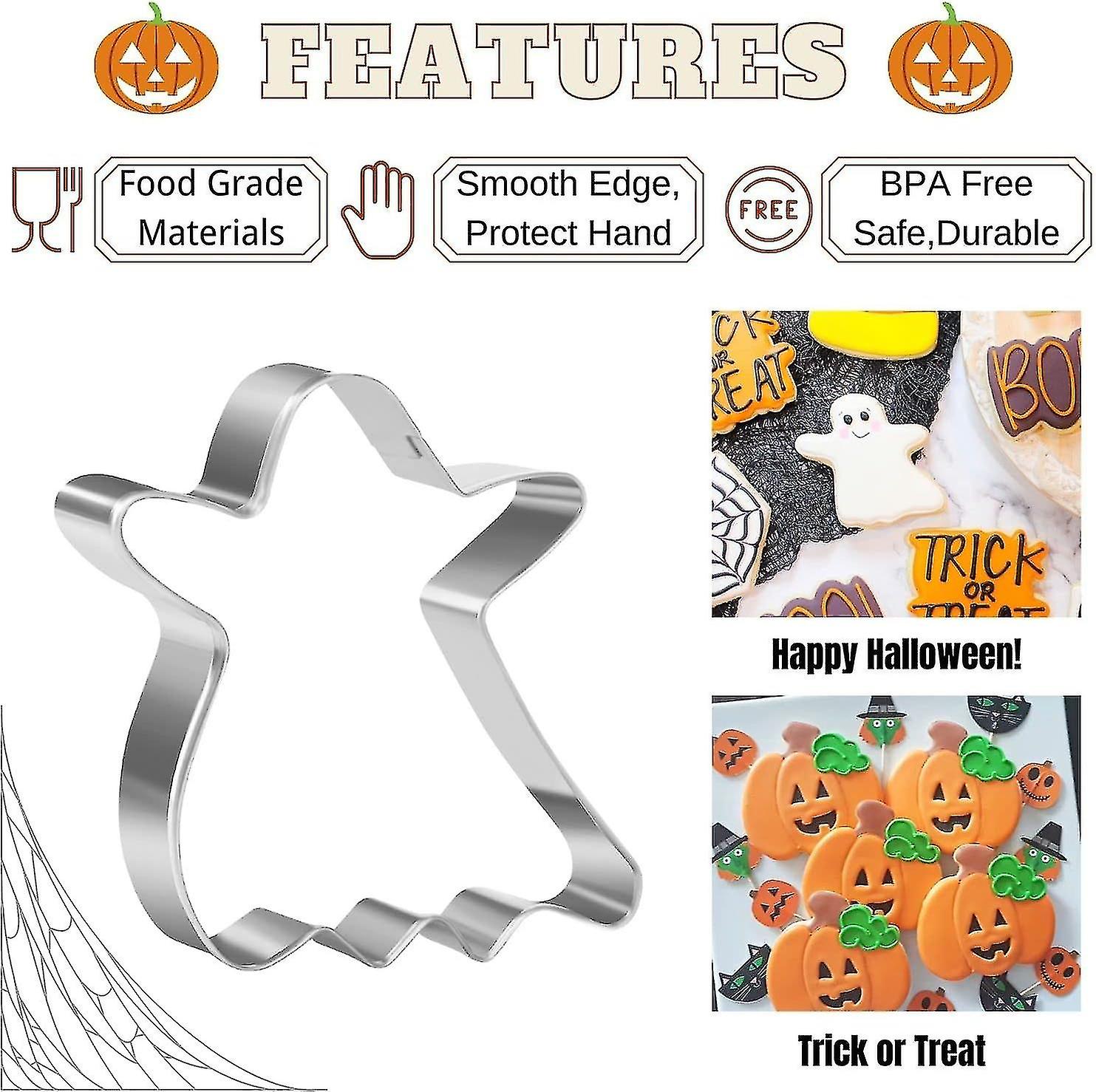 Halloween Cookie Cutters Set - Ghost, Bat, Pumpkin, Skull Shapes