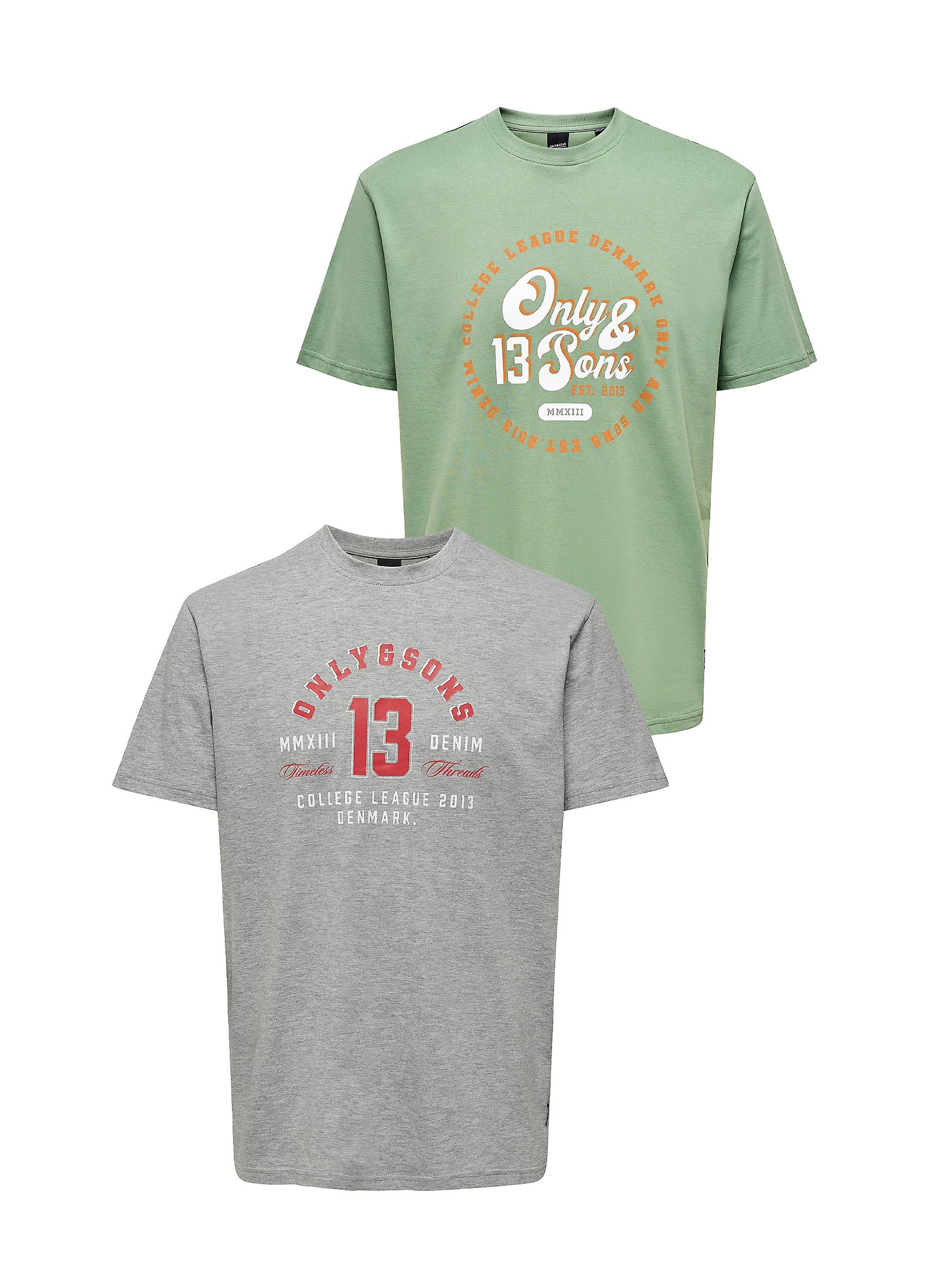 Men's 2-Pack Graphic Tee Round Neck Retro Style Top ONLY & SONS