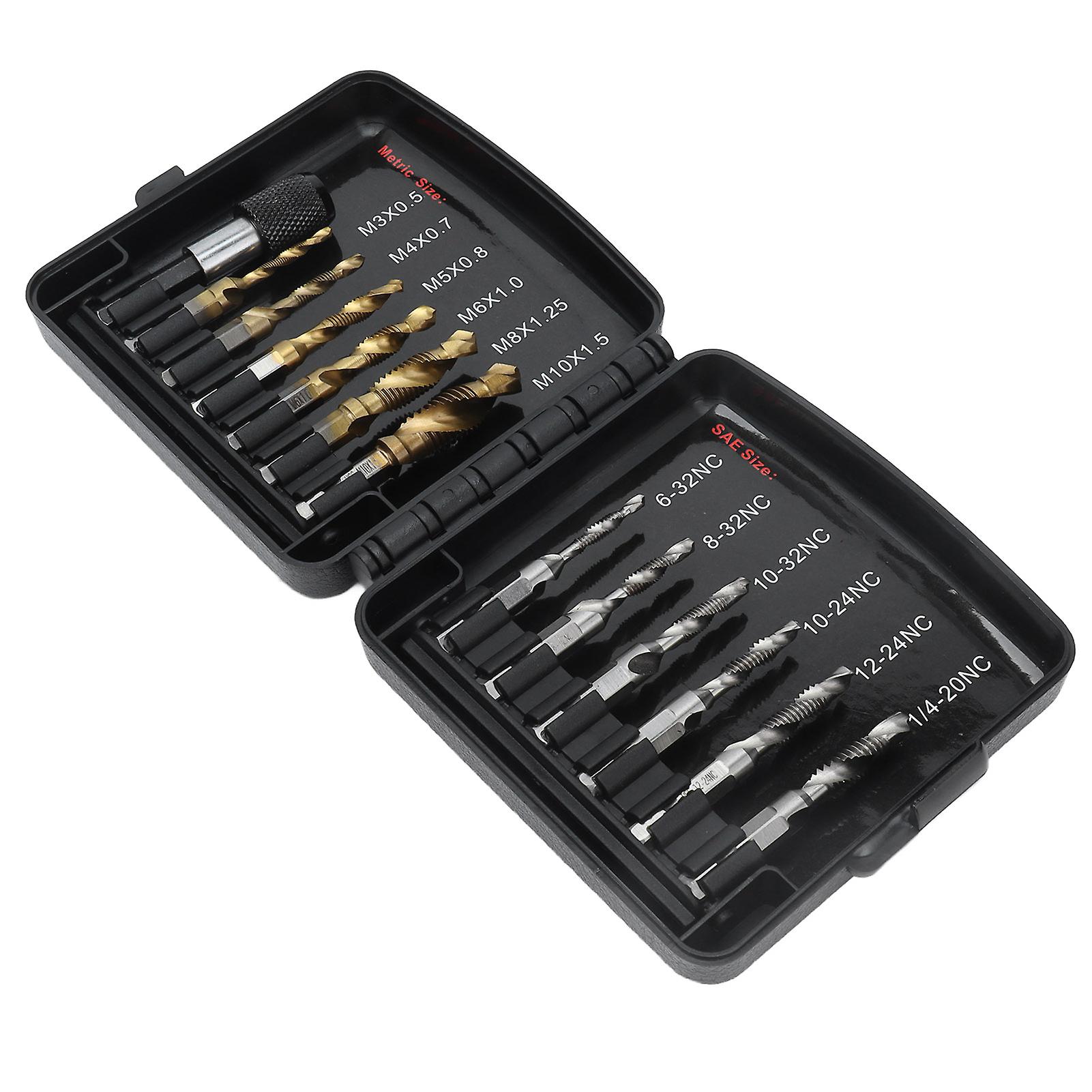 Combined Tap Drill Bit Set M3-M10 HSS Ti Coated 1/4in Hex Handle