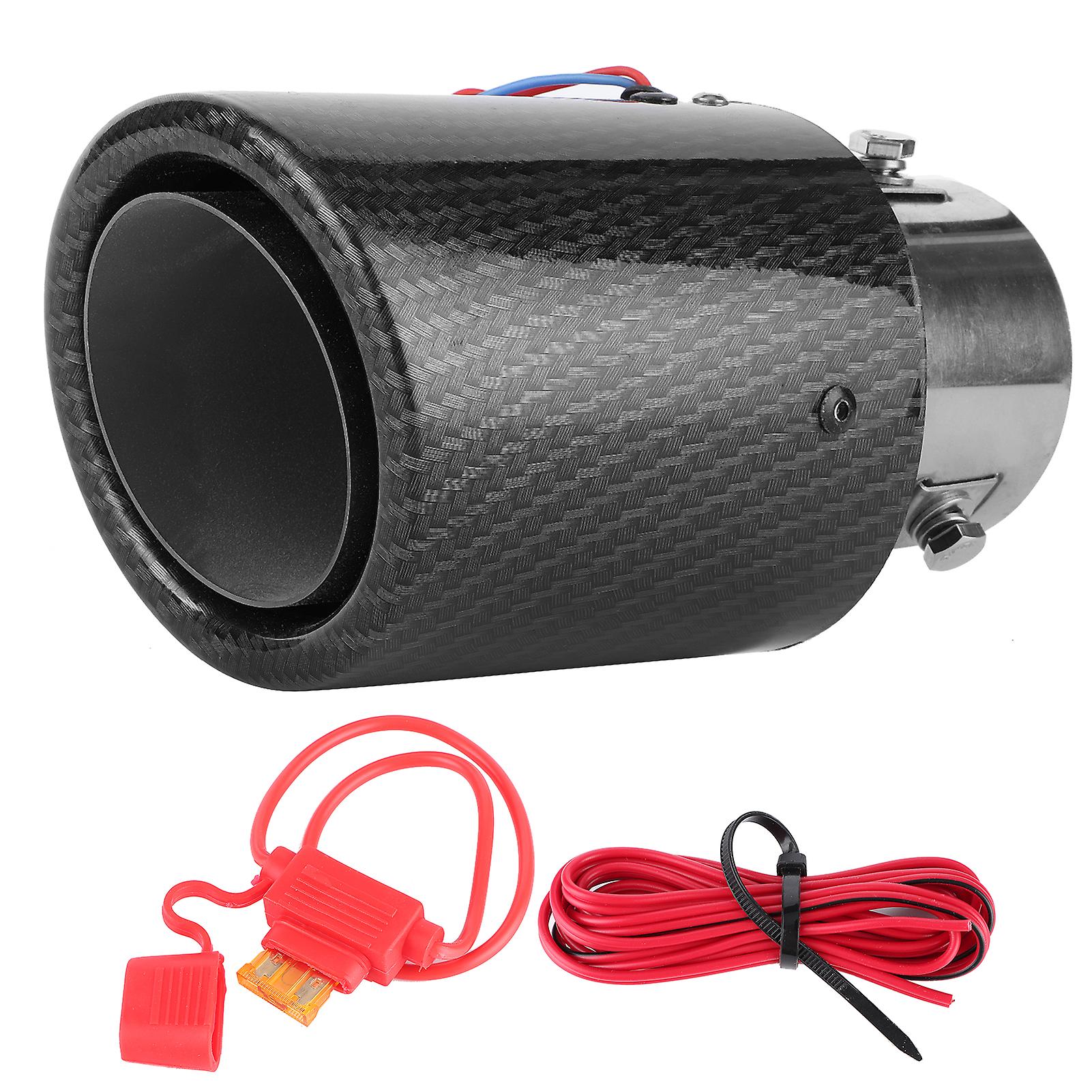 Carbon Fiber Exhaust Muffler Tip with Bright LED Light 1.4-2.5 Inch Universal Blue Light