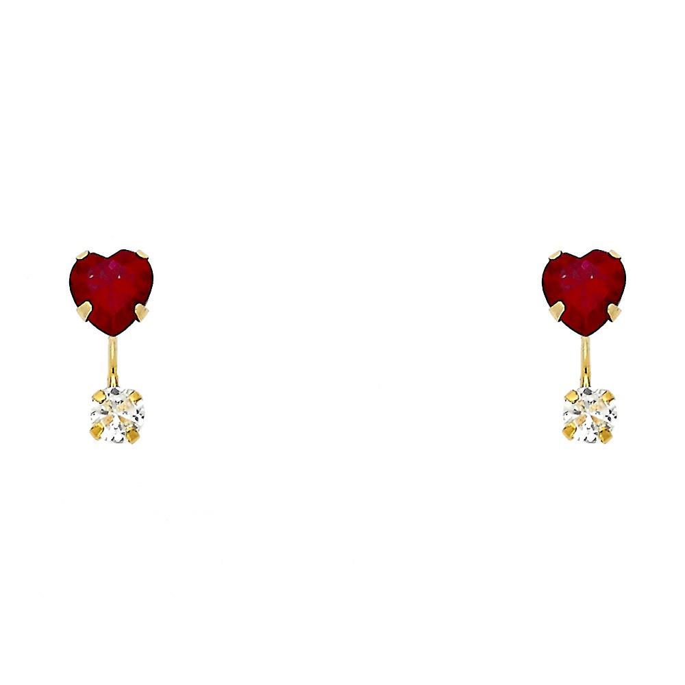 14k Gold Double Red Love Heart Cubic Zirconia Screw Stud Earrings-Stud Earring for Women