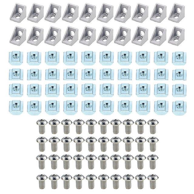 Aluminum Profile Connector Set: 20pcs Corner Bracket + 40pcs 20 Series M5 T-slot Nuts + 40pcs M5x8mm Hex Socket Cap