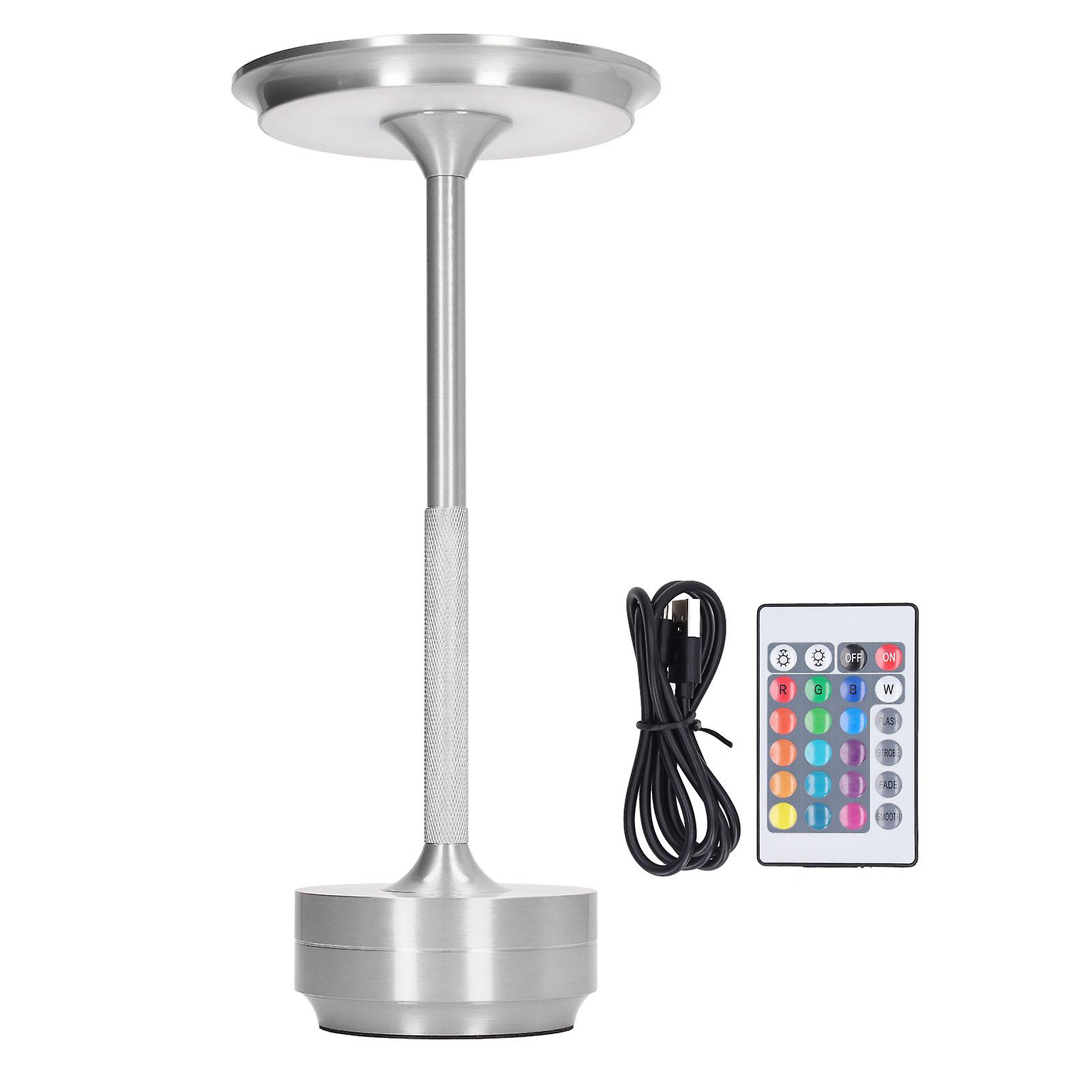 16 Colors Rechargeable LED Table Lamp Portable Modern Metal RGB Desk Lamp with Remote Control for Living Room Office Silver
