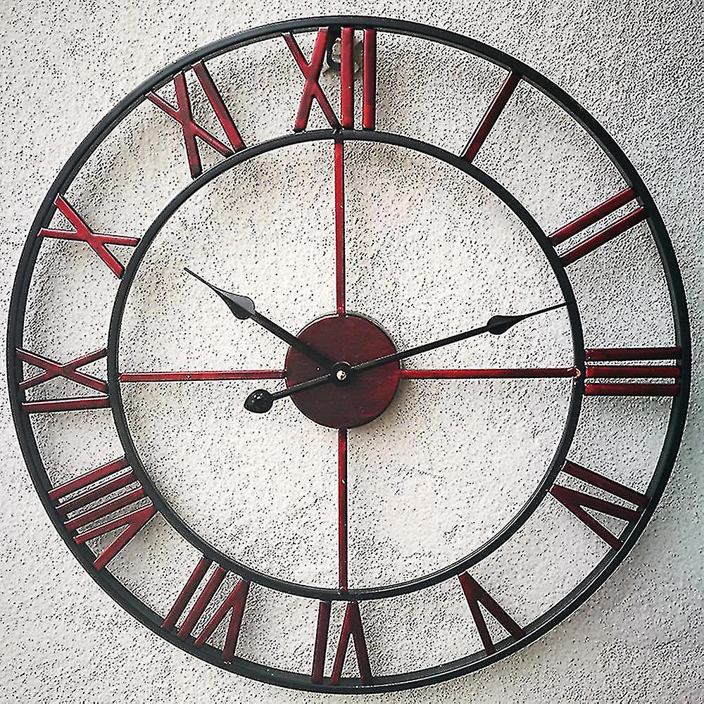 47cm Red Metal Roman Numerals Wall Clock-dwdz