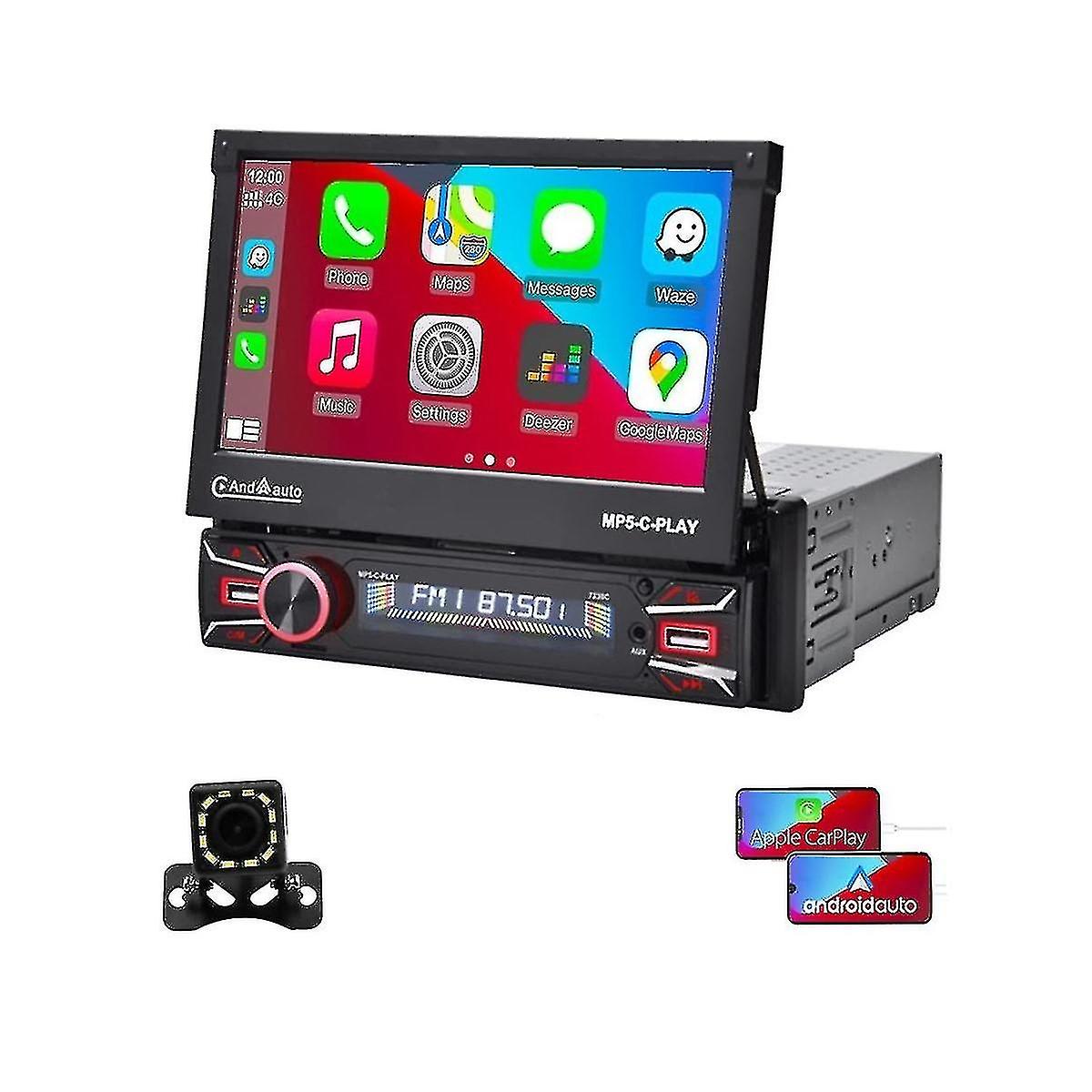 1din Car Stereo Wireless Carplay Android Auto 7 Inch Electric Flip