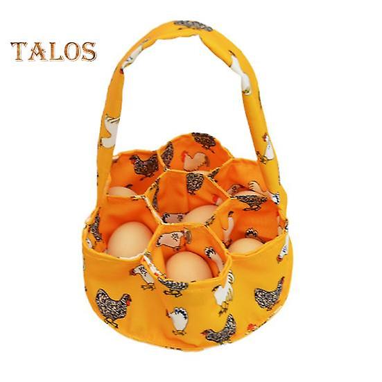Egg Collection Basket Chicken Print 7 Pockets Large Capacity Great Load Bearing Handle Farmhouse Egg Pick-up Egg Protection Egg Storage Handbag