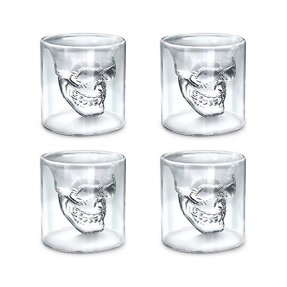 Set of 4 Skull Crystal Beer Whiskey Double Wall Glasses: Ideal for Vodka Bar Clubs Unique Design