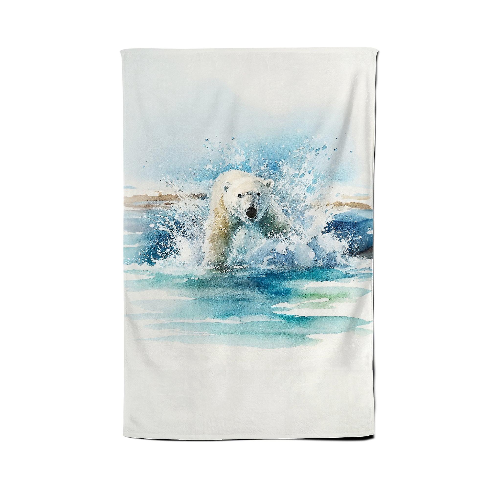 Hunting Polar Bear Watercolour Tea Towel