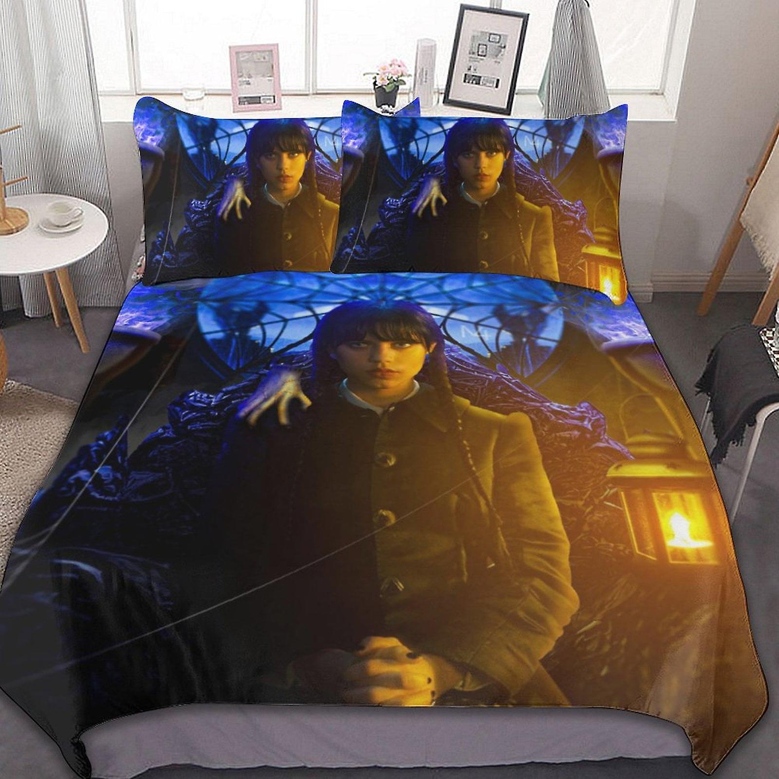 Wednesday Addams 3 stuks lakens set ademend dekbedovertrek met 2 kussens Sham Soft All Seasons Bedding Set