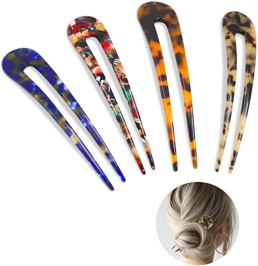 4 sztuki widelca w kształcie litery U, szpilki do włosów w stylu francuskim, widelce do włosów skorupa żółwia do długich włosów