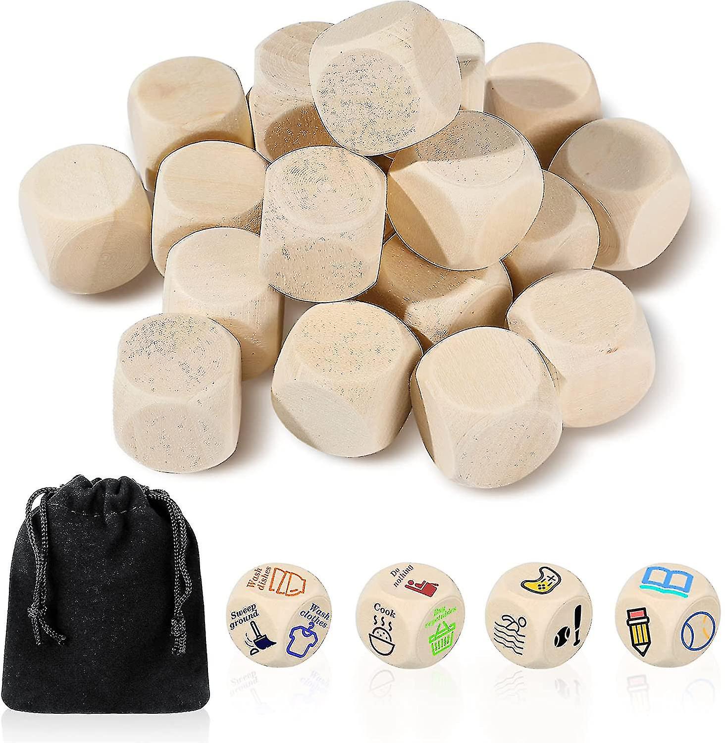 20 Pieces Diy Blank Plain Wooden Dice With 6-sided Wooden Blocks20 Mm