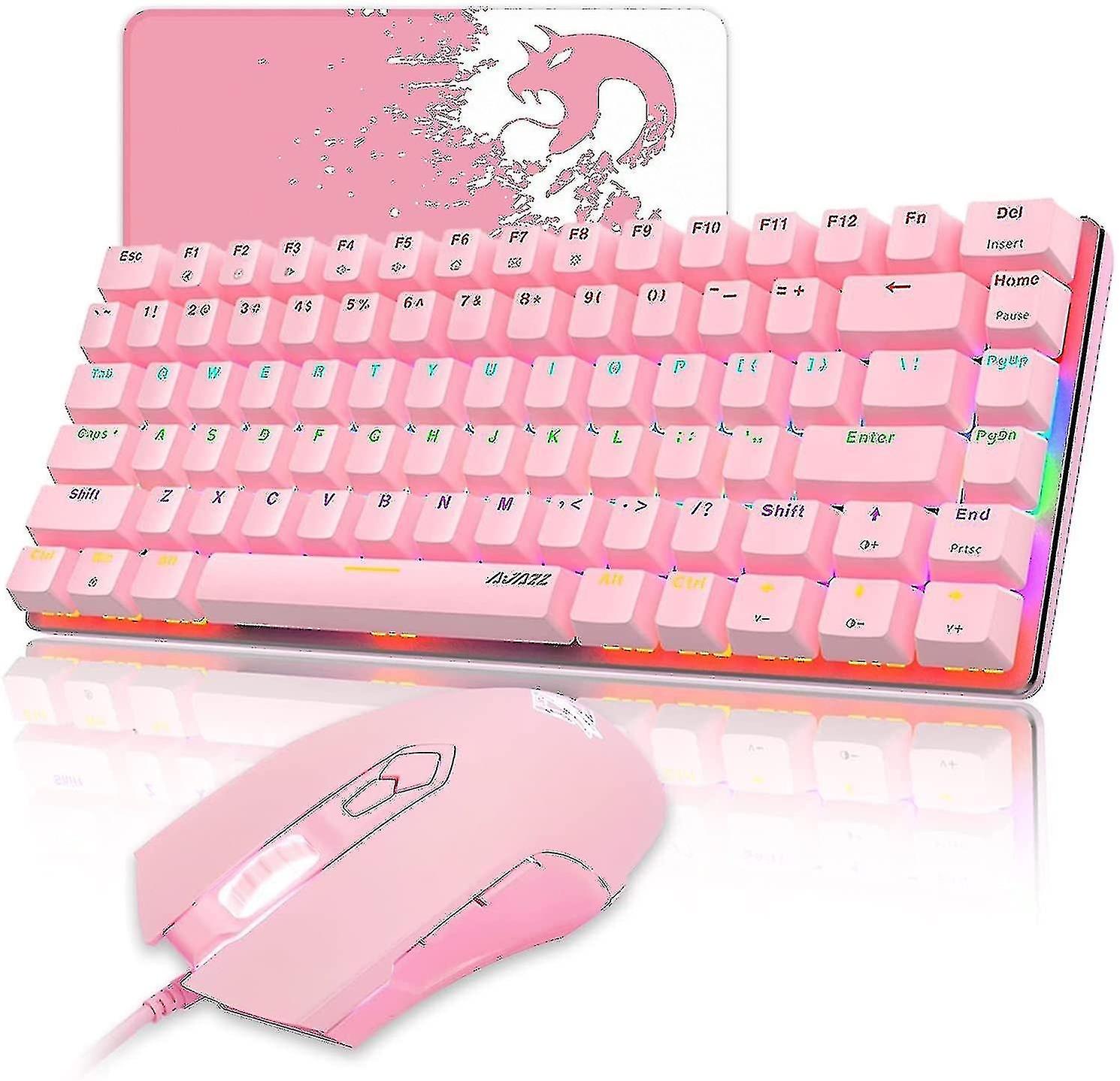 Wired Gaming Keyboard And Mouse Combo Led Backlit Quiet Ergonomic Mechanical Feeling Keyboard Pink K