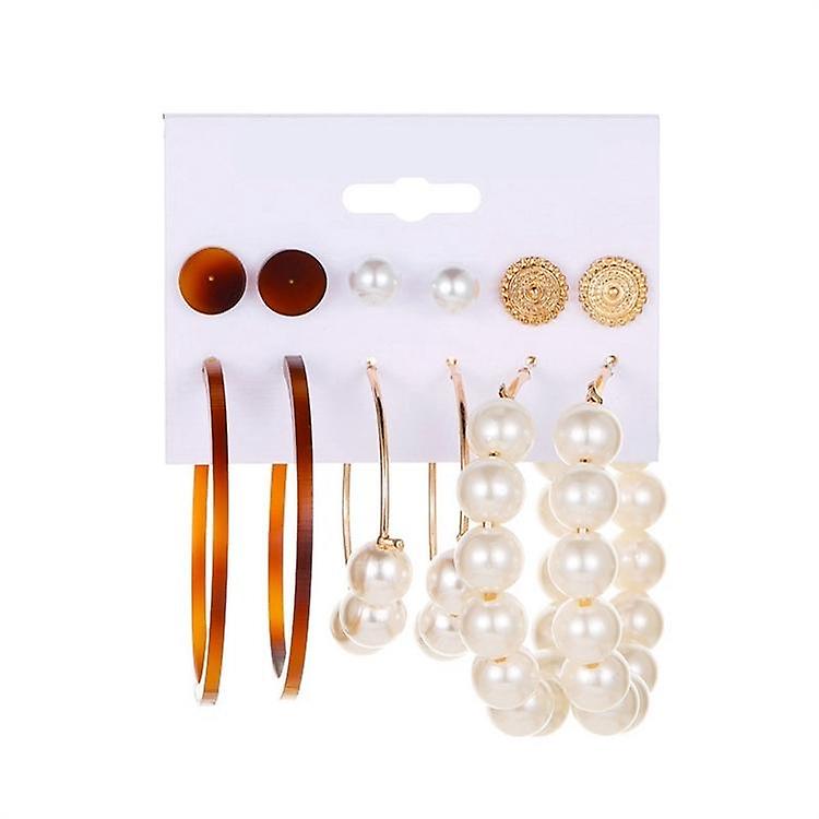 Earrings set á 6 pcs gold plated pearl gold hoops oriental