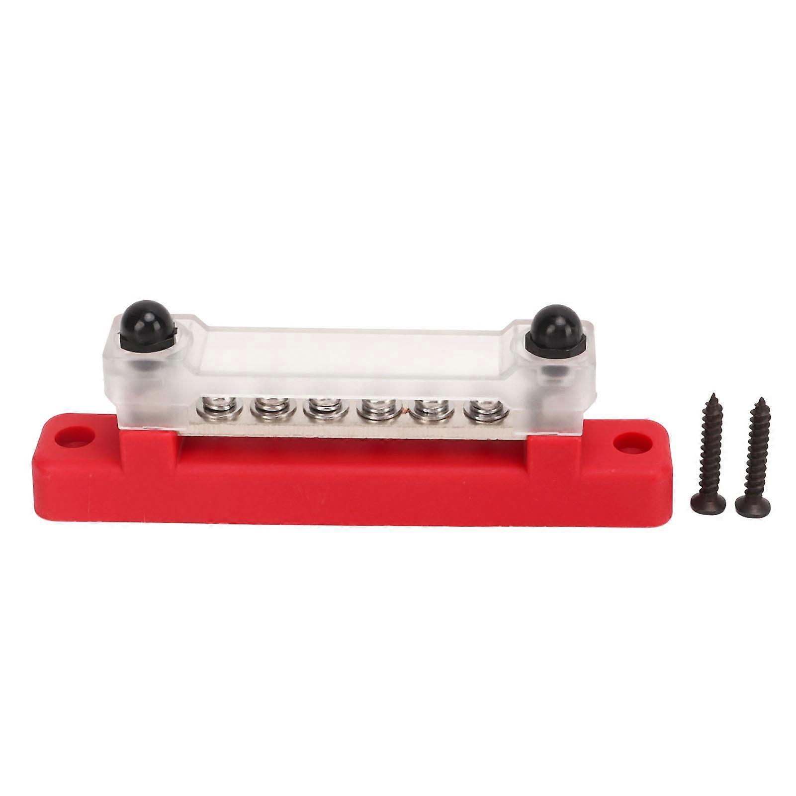 48V 150A 6 Terminal Bus Bar Power Distribution Block with Cover M6 Studs M4 Screws for Car RV Caravan Marine Boat Red