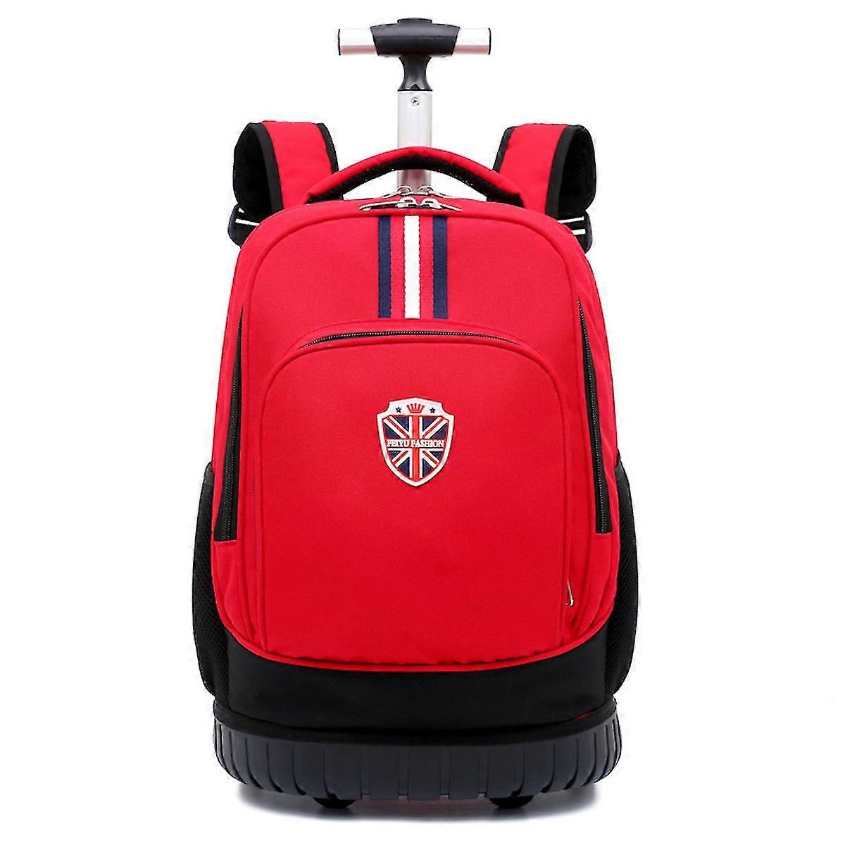 Large Capacity Rolling Backpack Red School Bag Casual Wheeled Backpack For Kids