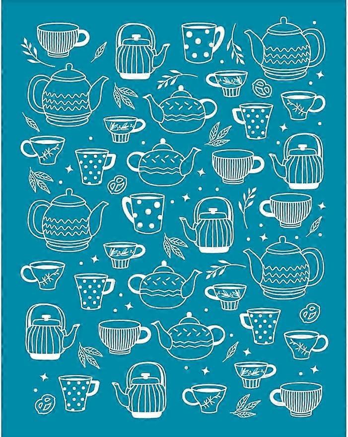4x5 Inch Teapot Teacup Clay Stencils Tea Leaves Silk Screen for Polymer Clay Afternoon Tea Silk Screen Stencils