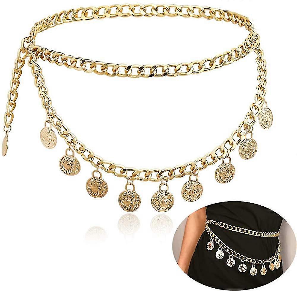 שרשרת שרשרת שרשרת מותניים סגסוגת שרשרת מותניים לנשים חגורת מותניים מטבע תליון שרשרת בטן מתכווננת שרשרת גוף רתמת גוף לשמלות ג'ינס זהב