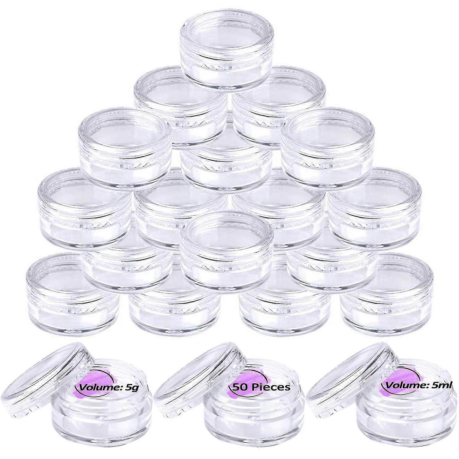 50 Pieces Sample Pots, Empty Cosmetic Jars Set Clear Round Travel Pots For Creams And Powder, 5g/5ml Small Sample