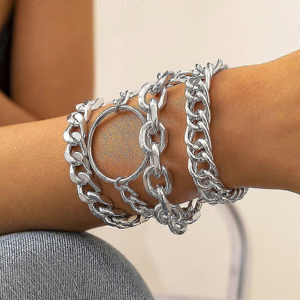 女性と女の子のためのシルバーチャンキーチェーンブレスレットティーンの女の子の女性フラットケーブルのためのチャーム自由奔放に生きるブレスレット