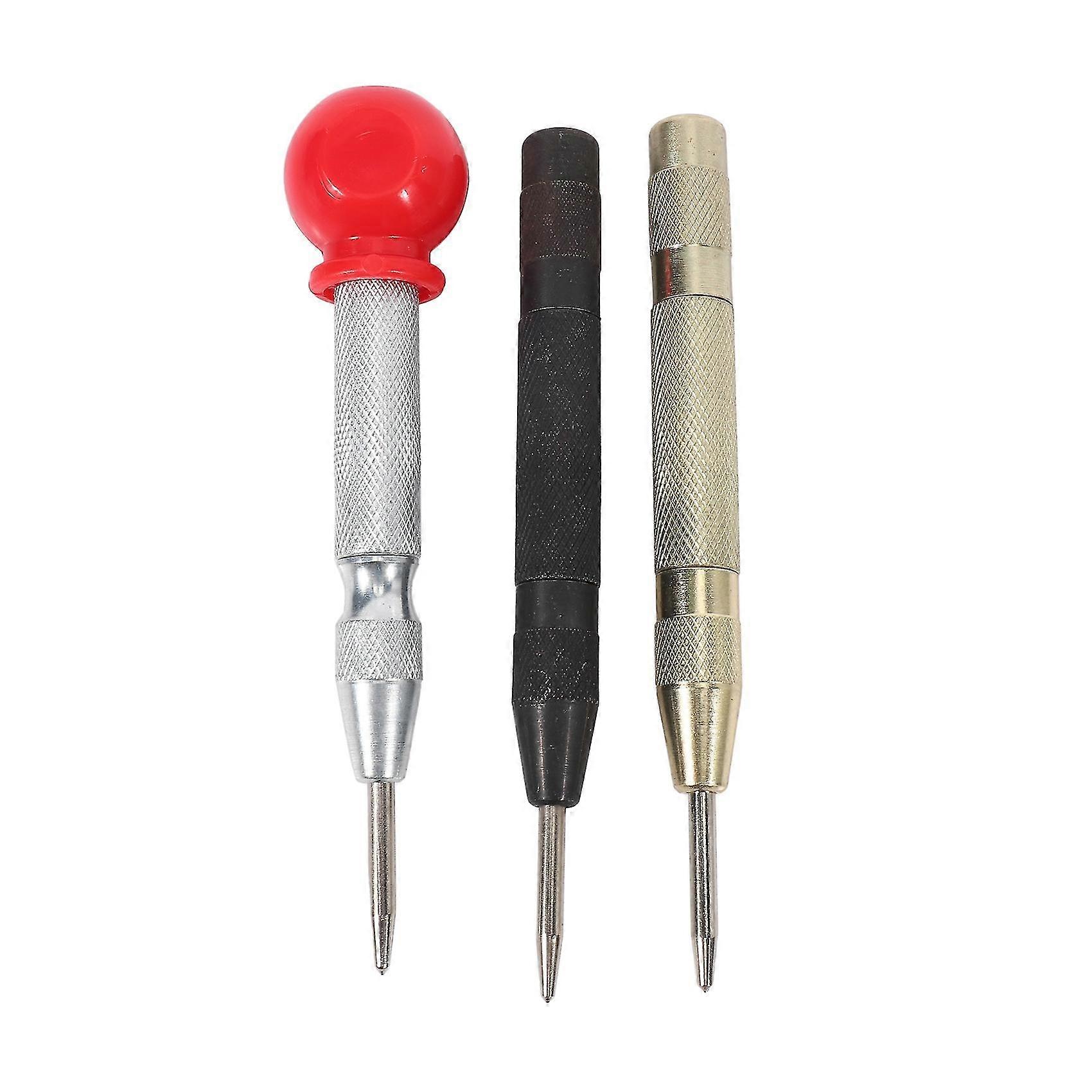 3 Pcs Automatic Center Punch Tool, 5 Inch Spring Loaded Crushing Hand Tool With Cushion Cap And Adj