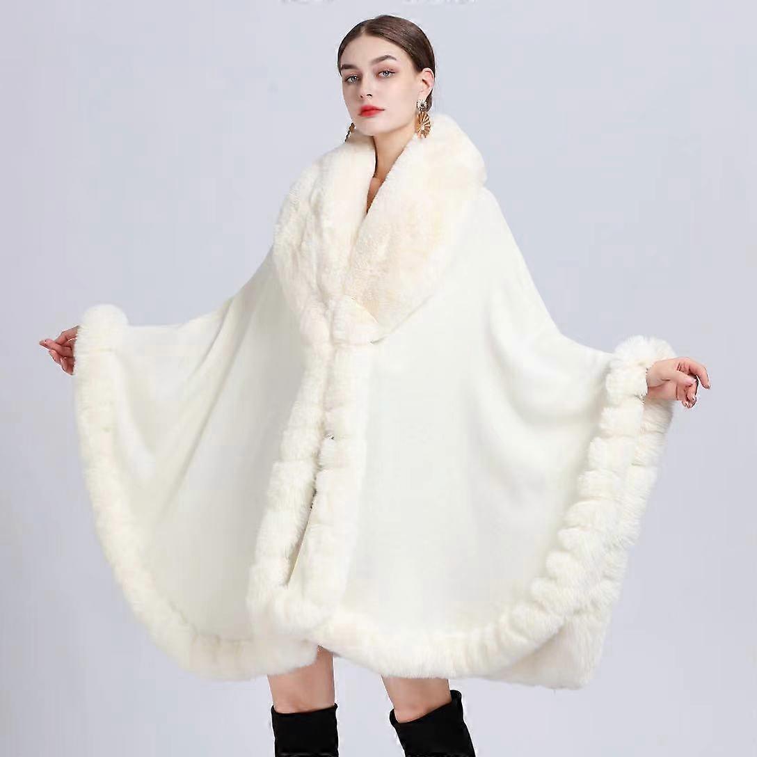 Fur Collar Poncho Faux Rabbit Fur Plaid Poncho Coat Women's Cardigan Poncho Thickened texture can keep you warm effectively in cold winter