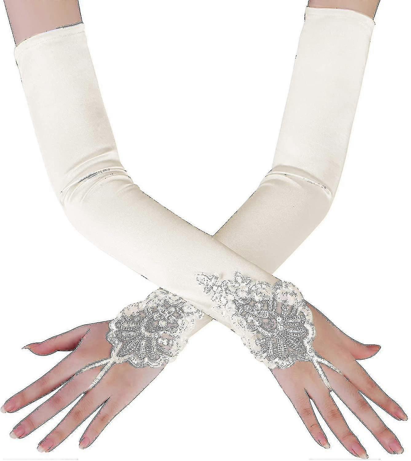 Long Opera Party 20s Satin Gloves Stretchy Adult Size Elbow Length