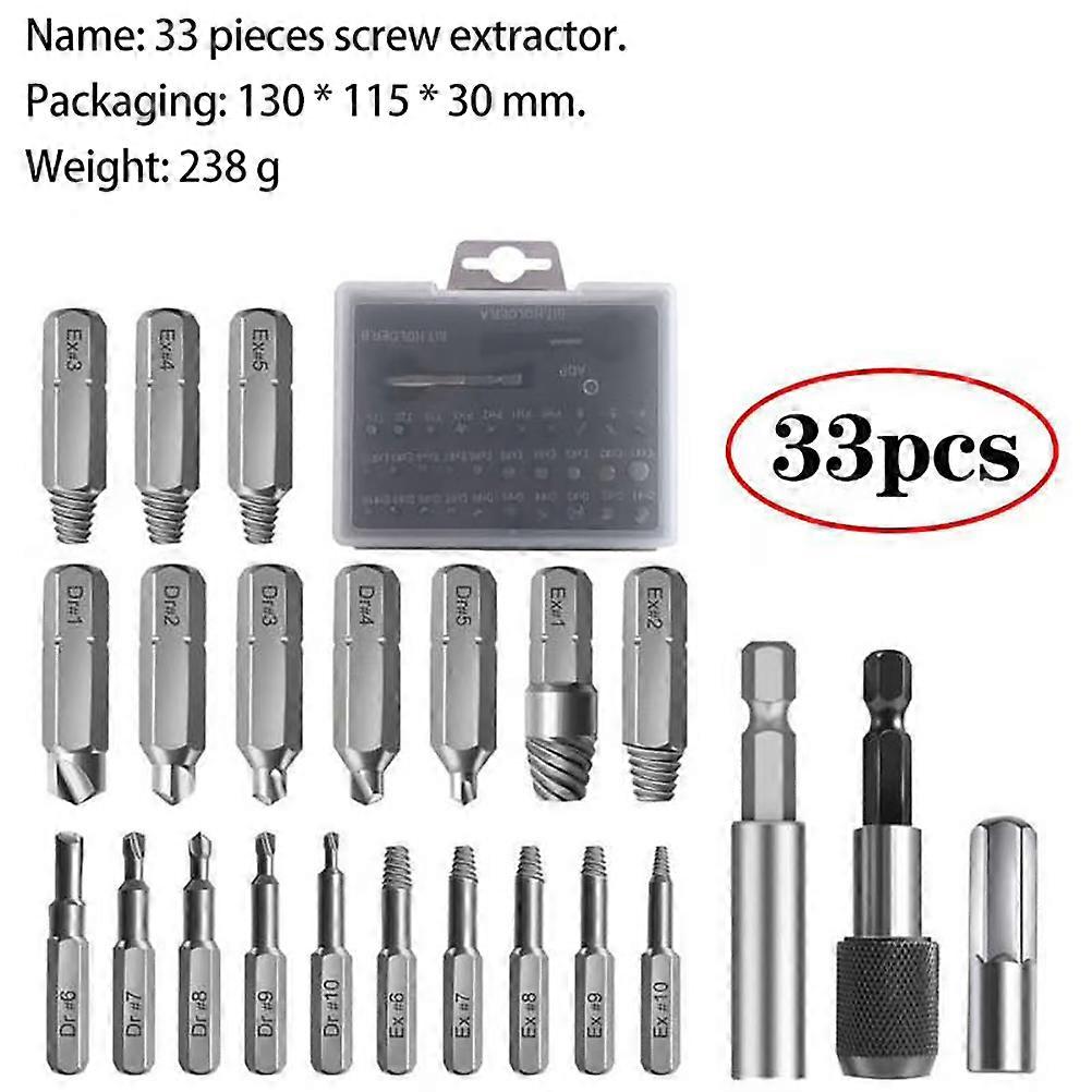 33Pcs danificado despojado parafuso extrator conjunto para parafuso quebrado todos os fins HSS quebrado Extractor parafuso Removedor Set