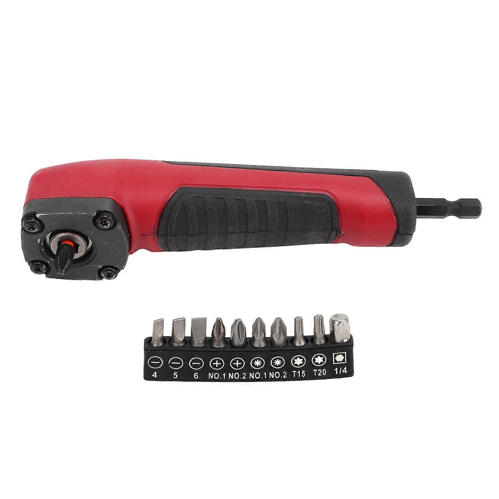 Right Angle Drill Adapter Hex Interface Electric Screwdriver Corner Attachment with Magnetic Bit Set Red