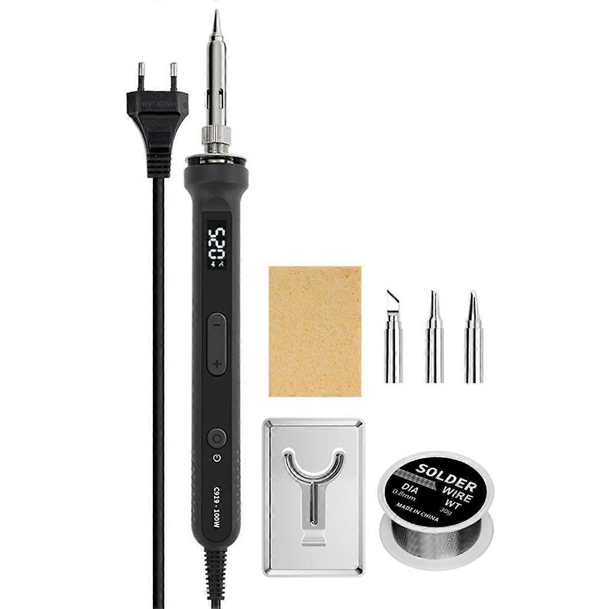 100W Digital Electric Soldering Iron Kit Temperature Adjustable LCD Display Solder Rework Station Black EU Plug