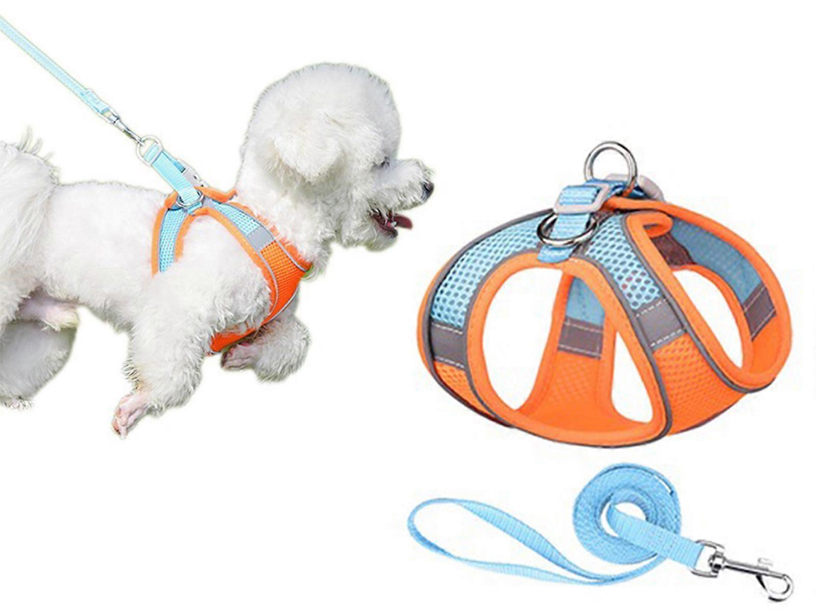 Reflective Pet Harness with Leash Orange Medium