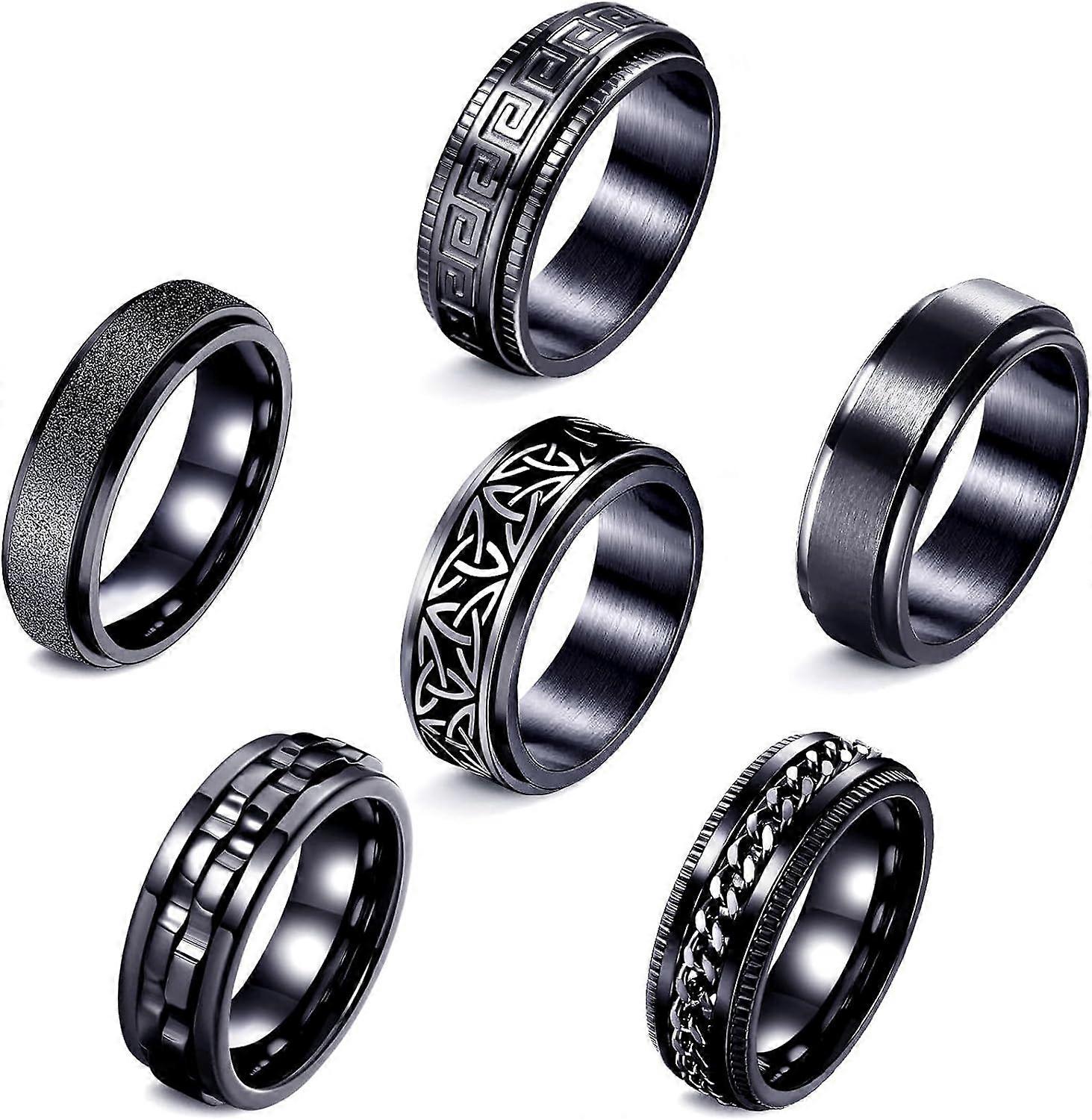 Fidget Ringer For Angst 6 stk Rustfrie Stålringer For Menn Fidget Ring Svart Angst Spinner Ring Sett For Kvinner Menn