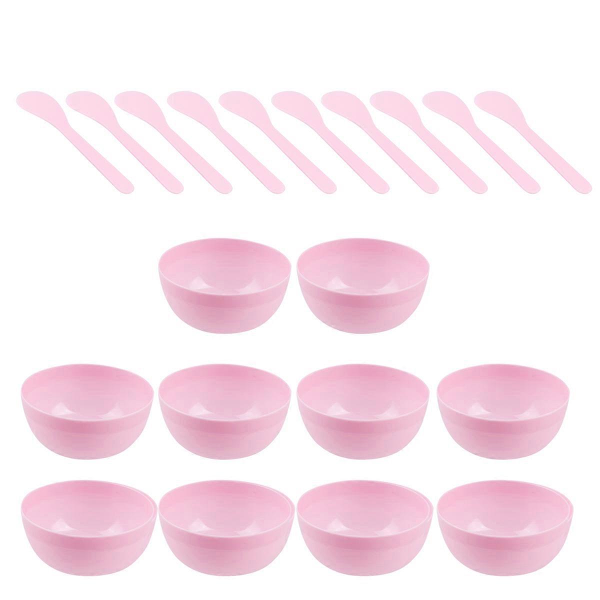 10pcs Crystal Mud Mixing Bowls Multi-use Plastic Bowls DIY Crystal Soil Supplies for Kids Girls with 10pcs Spoons (Pink)