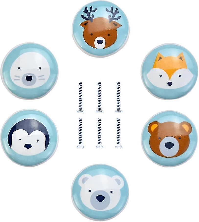 6 Pcs Ceramic Furniture Knobs Drawer Knobs Animal Pattern Ceramic Knobs Nursery