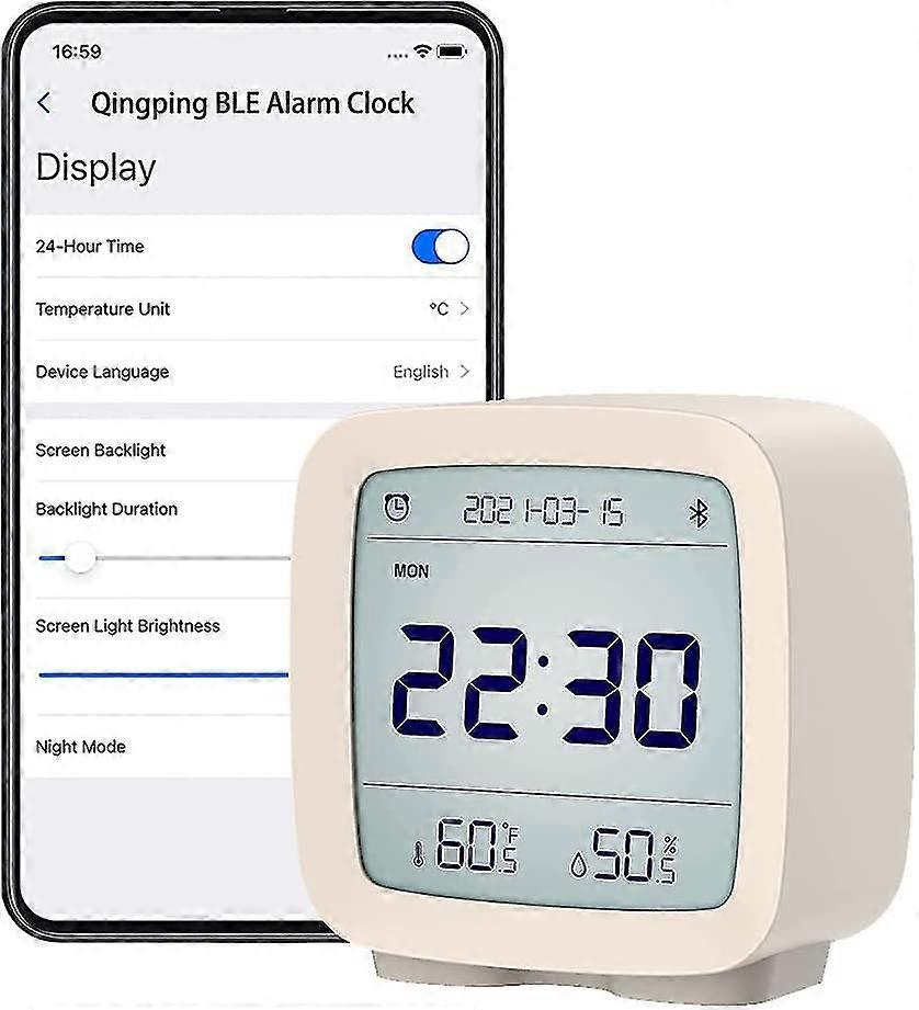 Bluetooth Alarm Clock, Temperature Humidity Display Lcd Screen Adjustable Night Gift