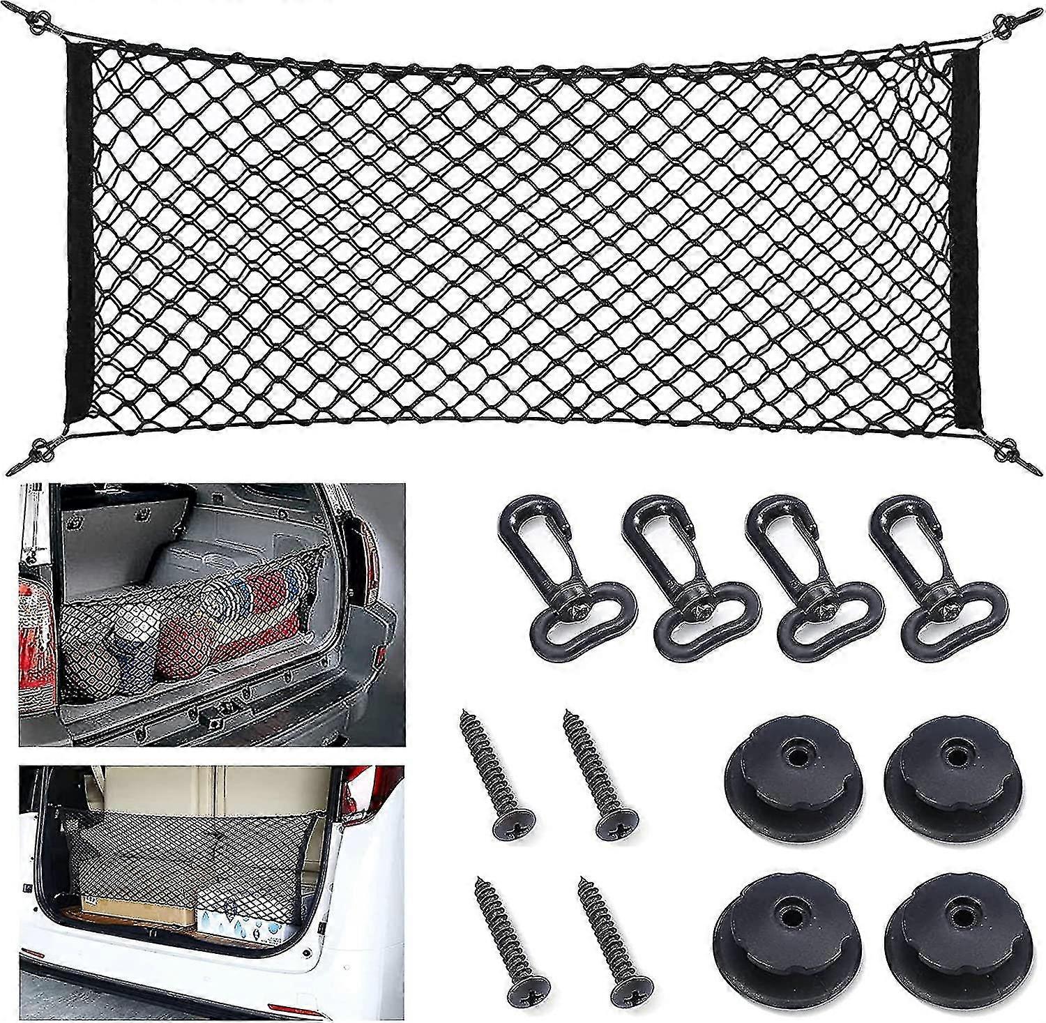 Universal Rear Trunk Storage Net, Double Layer Elastic Adjustable Nylon Trunk Organizer