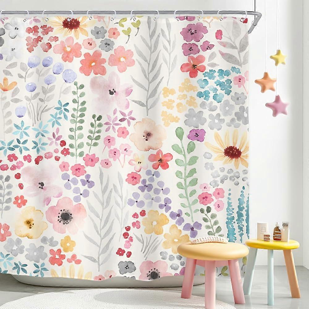 Extra Long κουρτίνα ντους για διακόσμηση μπάνιου 72Wx84H Boho αγριολούλουδο ακουαρέλα φυτικά φύλλα βοτανική για κορίτσι πολύχρωμο floral τέχνη τυπωμένο ύφασμα pol