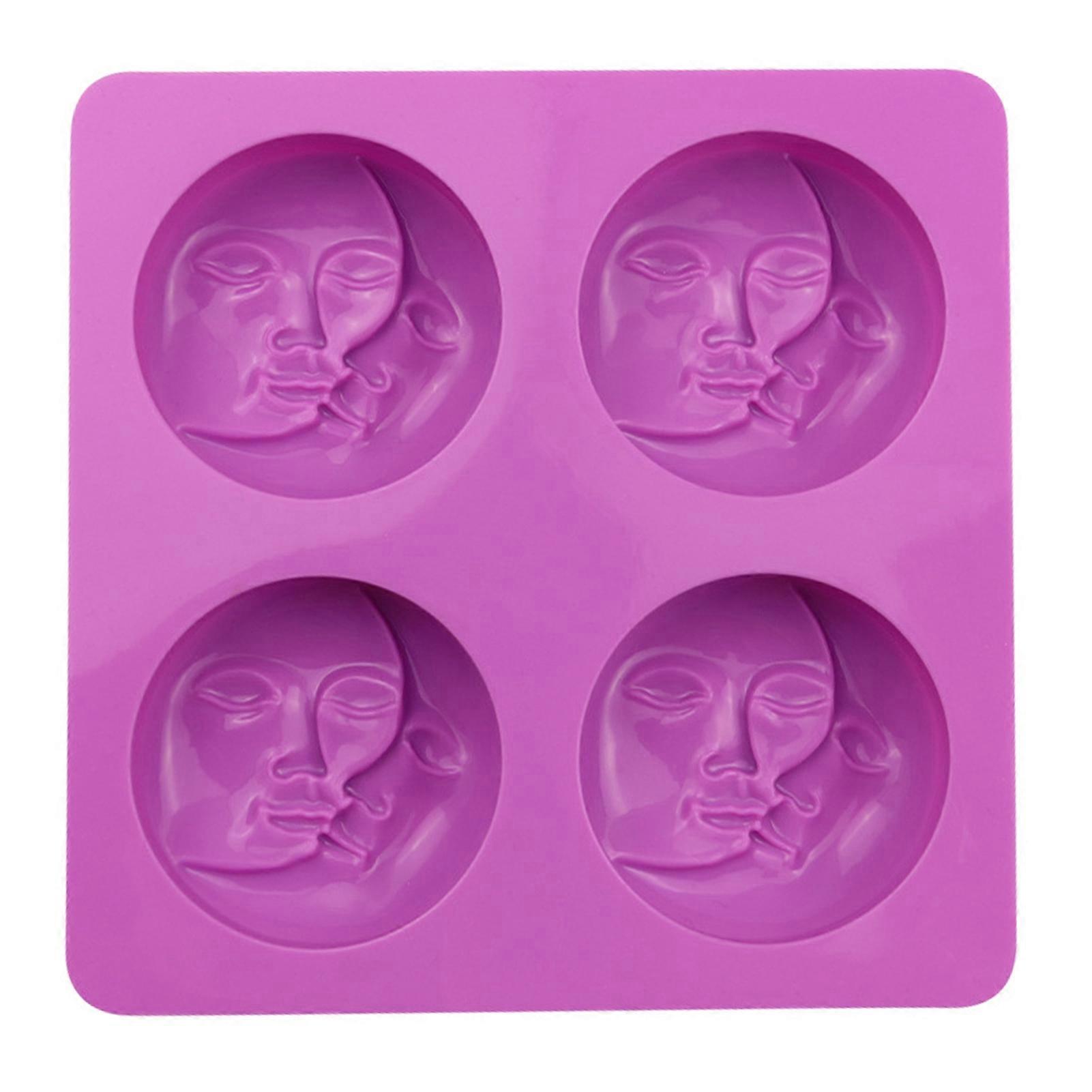 Soap Mold Non-stick DIY 4 Cavity Moon Sun Double Face Clay Mold for Home