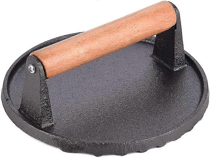 Cast Iron Grill/bacon Press Round Shape Burger Press 0.9 Kg Weight D 18cm X H 7cm