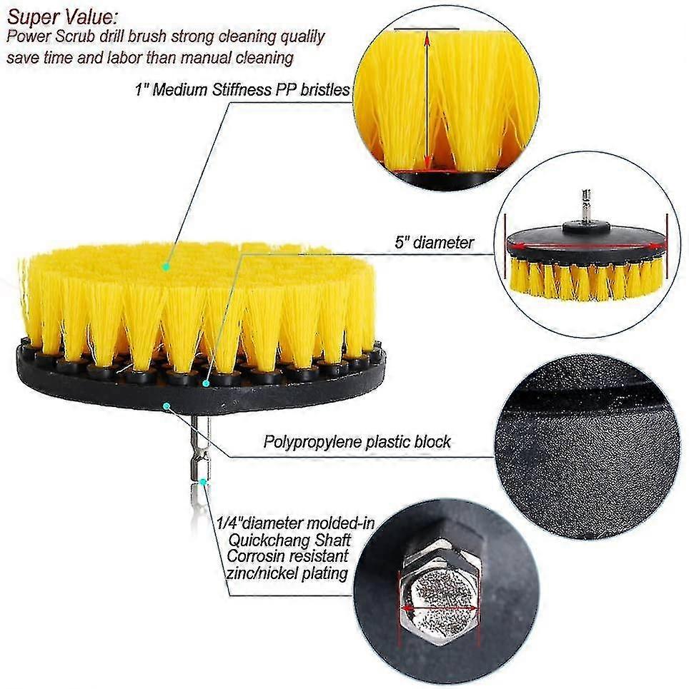 2" 3" 5" Power Drill Attachment Medium Stiffness Bristles Scrubber Cleaning Kit