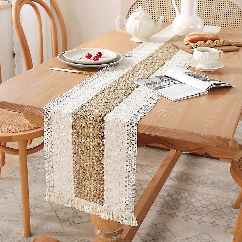 Macrame Table Runners Natural Burlap Table, Boho Splice Cotton Table with T