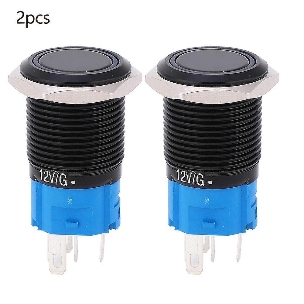 2PCS 12VDC 16mm Push Button Switch 5 Pin Self Locking IP65 Waterproof Button Switch with Light(White )