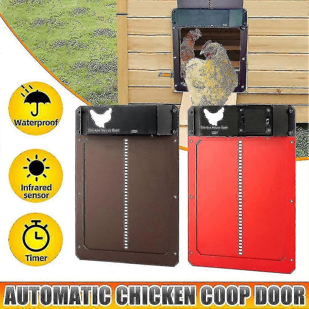 2022new Automatic Chicken Door Light Sensing Chicken Coop Door Coop Door Multi-modes Automatic Chicken Door-brown