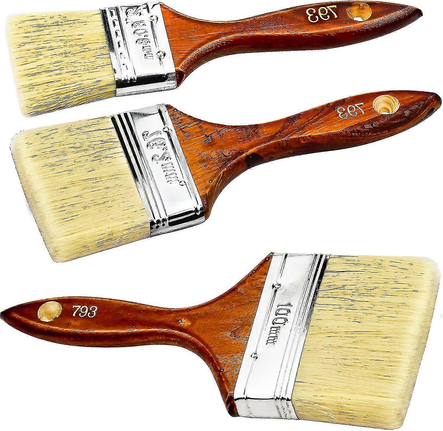 Mixed Wood Paint Brush Set 3pcs, Professional Wooden Handle Paintbrush Touch-up Brushes With Natural Soft Bristle For Paint, Stains, Varnishes, Glues