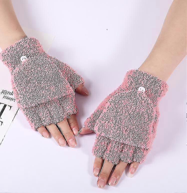 1pairs Coral Velvet Half Finger Gloves- Knitted Convertible Fingerless Gloves Mittens Thickened Stretchy Winter Warm Mittens In Common Size For Women